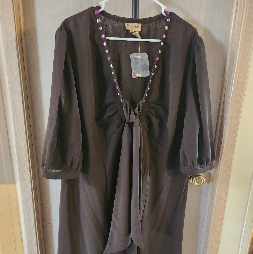 Midnight Velvet Dark Brown Dress with Beaded Accents